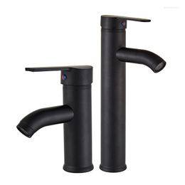 Bathroom Sink Faucets Black Matte Scrub Faucet Basin Stainless Steel Round Wash Baking Paint And Cold