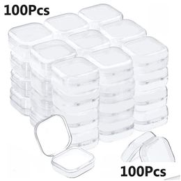 Jewellery Boxes 100Pcs Small Square Transparent Plastic Box Storage Case Finishing Container Packaging For Earrings Drop Delivery Packin Dhknt