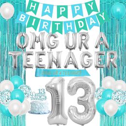Other Event Party Supplies 13th Birthday Decorations for Girls Omg Ur A Teenager Balloon Banner Sash Happy Cake Topper Fringe Curtain 230901