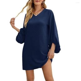 Casual Dresses Solid Colour Large Swing Dress V Neck Pagoda Sleeve Seven Of Sleeves Sundress Loose For Women 2023