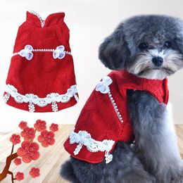 Dog Apparel Pet Tang Suit Lovely Stand Collar Button Design Festive Kitten Puppy Skirt For Home Cat Vest