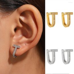 Stud Earrings U-shaped Letter T Inlaid Zircon For Women Luxurious Trendy Body Jewellery Accessories Gift