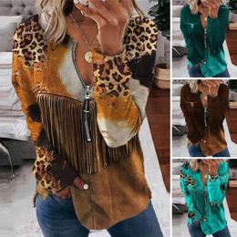 Women's Hoodies Women Sweatshirt With Front Zipper Long Sleeve V-Neck Tassel Print Design Casual Top Female Blouse