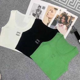 Women's T-Shirt Tank top anagram crop tank designer T Shirts Women Knits Tee Knitted Sport Tops Woman Vest Yoga Tees Green size casual