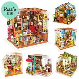 Doll House Accessories Robotime Rolife DIY Wooden Miniature Dollhouse Greenhouse Handmade Doll House Kitchen With Furniture Toys For Children Lady Gift 230901