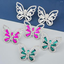 Stud Earrings Korean Fuchsia Crystal Butterfly Ear Women Trendy Dream Elegant Statement Jewelry Earings Studs
