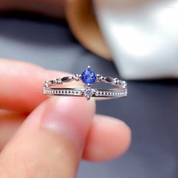 Cluster Rings 925 Silver Crown Ring With Round Sapphire 3mm 0.1ct Natural 18K Gold Plating Jewelry