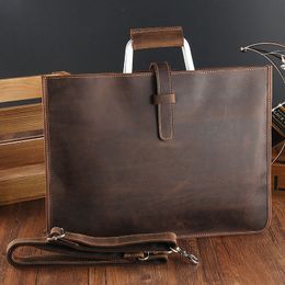 Briefcases Genuine Leather Zipper Briefcase for man Bag Messenger Office Bags Male Crazy Horse Laptop 14 Inch Maletines Hombre 230901