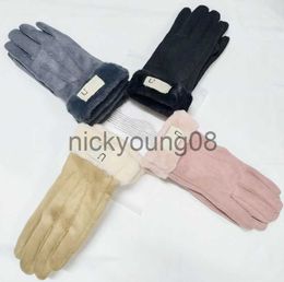 Five Fingers Gloves Women's suede gloves Winter cycling wool lining padded for warmth and wind protection x0902