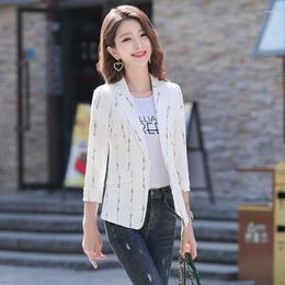 Women's Suits Cotton Linen Fashion Online Celebrity Small Suit Jacket Women Spring Short Striped Printed Western Clothes Summer Blazer