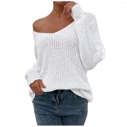 Women's Sweaters Womens Sexy Off Shoulder Pullover Sweater Solid Colour Loose Long Sleeve Knitwear Collar Winter Coats Top