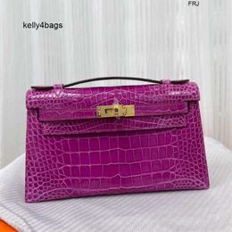 kellyity Kelli Bags Handmade 5A Arabian Nights Purple Mini Generation 22cm American Crocodile Leather Bag Bright Face Wax Thread Girl Have birkinbag