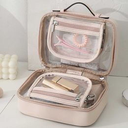 Totes PVC makeup bag transparent toilet Organiser double layer box with zipper travel face wash caitlin_fashion_ bags