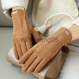 Five Fingers Gloves Five Fingers Gloves Autumn And Winter Women Suede Keep Warm Thin Fleece Not Bloated Leaking Fingers Clamshell Cycling Fashion Elegant Gloves 221