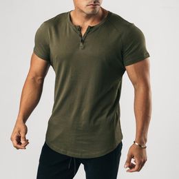 Men's T Shirts Men Casual Short Sleeve Button-up Crew Neck Shirt Tees Summer Fashion Clothing Solid Slim Pullover 2yk Tops