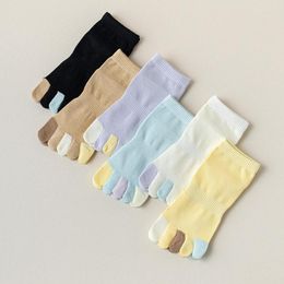 Women Socks Japanese Patchwork Colour Summer Sweet Split-toed Cute Boat Female Hosiery Five Finger