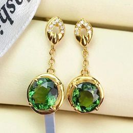 Dangle Earrings Emerald Gemstones Green Crystal Zircon Diamonds Drop For Women 14k Gold Colour Jewellery Bijoux Brincos Accessories