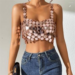 Women's Tanks Acrylic Metal Sequins Camisoles Summer Vests Nightclub Bar Street Sleeveless Backless Chain Sling Crop Tank Tops