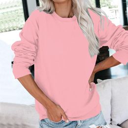 Women's Hoodies Chic Solid Colour Sweatshirt For Women Long Sleeve Crew Neck Tops Fashion Ladies Loose Blouse Female Autumn Simple Pullover