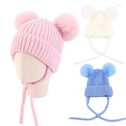 Hats Cute Knitted Double Pompom Baby Hat Thick Warm Girl Boy Beanie Winter Ear Cap Kids Girls Bonnet For Born