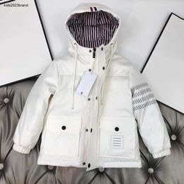 designer kids down jacket fashion Baby Winter clothing Size 110-150 CM 2pcs Colorful striped lining hooded down overcoat for boys Aug30