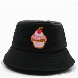 Berets The Cake Embroidery Cotton Bucket Hat Fisherman Outdoor Travel Sun Cap Hats For Kid Men Women 272