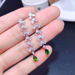 Dangle Earrings MeiBaPJ Natural Diopside/Peridot Gemstone Fashion Drop Real 925 Silver Fine Charm Jewelry For Women