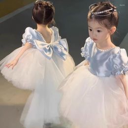 Girl Dresses Princess Flower Dress For Wedding Satin Tulle Pearls Tollder Birthday Party Cute Bow Ball Gowns Beauty Pagenat Wear