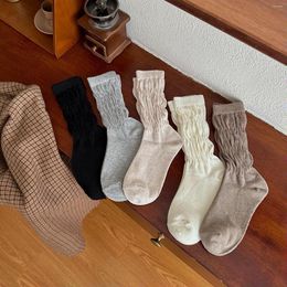 Women Socks Simple Solid Colour Women's Japanese Cotton Vertical Stripe Stacked Stockings