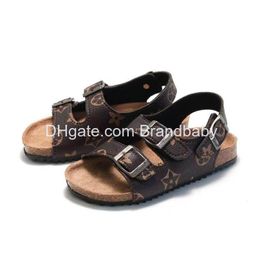 Sandals 22-35 Fl Kids Toddler Child Sizes Pu Leather Boys Girls Youth Summer Shoes Flat Sandal Anti Skid Beach Bath Outdoor Running Dr Dhtzv