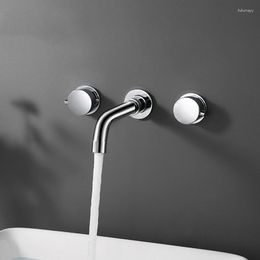 Bathroom Sink Faucets Matte Black Wall-mounted Basin Faucet Double Handle And Cold Mixed Water Chrome-plated Bathtub