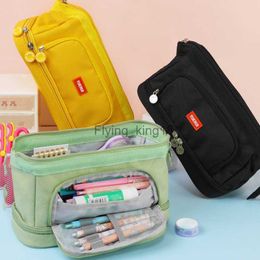 Pencil Bags Large Capacity School Pencil Case Bag 1 2 3 Layers Canvas Zippers Pencil Case Big Stationery Pen Pencil Storage Bag Pouch HKD230902