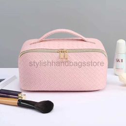 Totes PU leather woven cosmetic bag high capacity large cosmetics storage portable lipstick perfume handbag travel necessitiesstylishhandbagsstore