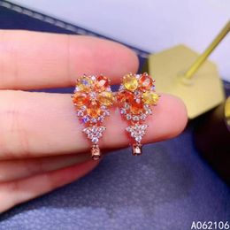 Stud Earrings Fine Jewellery 925 Pure Silver Chinese Style Natural Colour Sapphire Girl Luxury Flower Gem Ear Support Detec