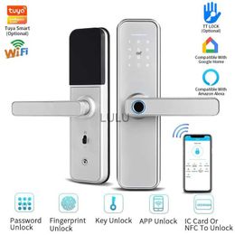 Door Locks X5 Smart lock Tuya WIFI APP Remote Unlock Electrical Door Locks Fingerprint Password IC Card/NFC TTlock APP Unlock Handle Locks HKD230902