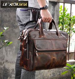 Briefcases Men Oil Waxy Leather Antique Design Business Briefcase Laptop Document Case Fashion Attache Messenger Bag Tote Portfolio 71 230901