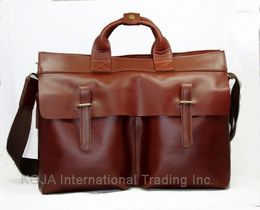 Briefcases Leather Luxury Men Briefcase Laptop Genuine Business Bag Male Shoulder Crossbody Tote Handbag M085