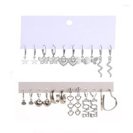 Stud Earrings 6 Pairs Heart Butterfly Drop Earring Set For Women Silver Colour Piercings Jewellery Letter Love Hoop Cute Ear Buckle Gift