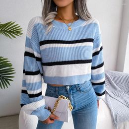 Women's Sweaters Ins Style Real Time 2023 Autumn/Winter Casual Stripe Long Sleeve Open Umbilical Knitted Sweater For Women Sueter Mujer Tops