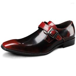 Dress Shoes Men's Monk Business Leather Square Toe Formal Casual Low-Top Patent Surface Buckle Slip-on Large Size Flat