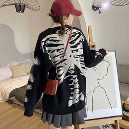 Men's Sweaters Women sweater Y2K Knitting Pullover punk Grunge clotheswild niche ribs loose thin lazy letters retro Harajuku Skeleton Graphics 230901