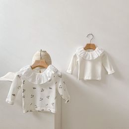 0-2 Years INS Autumn Baby Girl T-shirt Newborn Kids Long Sleeve Lace Mock Neck Flower Tee Undershirt Casual Outfit Clothes 2547