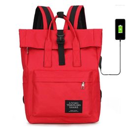 School Bags Crossten Lady's Leisure Shoulder Bag 15 Inch Laptop Backpack Woman Canvas Roll Top Travel USB Charging Port Schoolbag