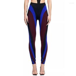 Women's Leggings Pants 2023 Summer Korean Fashion Multi Color Splice High Waist Slim Fit Elastic Yoga Trousers