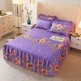 Bed Skirt Quilted Thicken With Cotton Blanket Textile Bedding Bedspread Winter Keep Warm Sheet Pillowcase Top F0378
