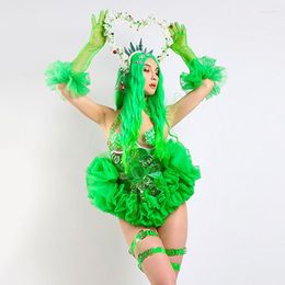 Stage Wear Fluorescent Green Forest Elf Costume Women Cosplay Clothes Model Show Festival Clothing Gogo Dancer Outfits VDB4619