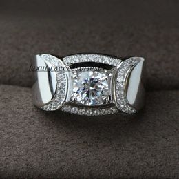 Statement male ring Silver Colour 7mm AAAAA Sona Zircon cz Engagement Wedding Band Rings for men Party Finger Jewellery