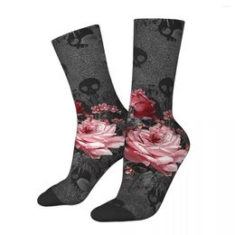 Men's Socks Hip Hop Vintage Gothic Roses And Skulls Pattern Crazy Skeleton Skull Bone Harajuku Novelty Happy Crew Sock Boys Gift