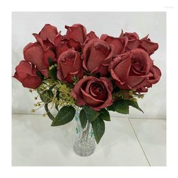 Decorative Flowers 9 Head Artificial Bouquet High-Quality Home Decor Realistic Faux Rose Wedding Holding Bridal Room Decoration