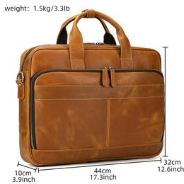 Briefcases Crazy Horse Genuine Leather Briefcase For Man 16 inch PC Cow Male Messenger Shoulder Bags Laptop Business Office Handbag 230901